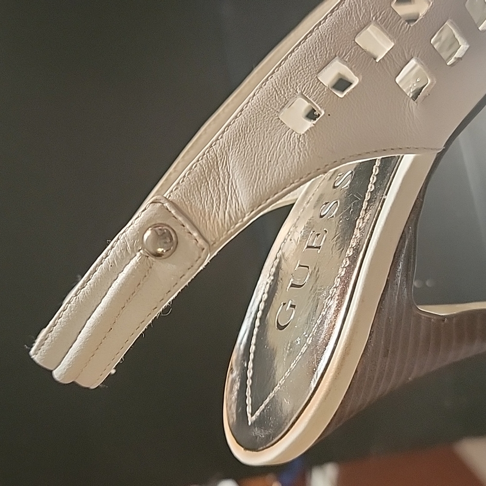 Guess shoes white leather w/ chrome buckles and studs , 8 - Picture 13 of 14
